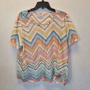 Alfred Dunner Woman‎ Rippled Top 1X Multi Colored with side tie